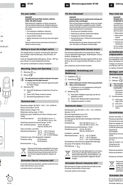 schneider施耐德Acti 9- IC100 薄暮开关-操作说明 (ZH)